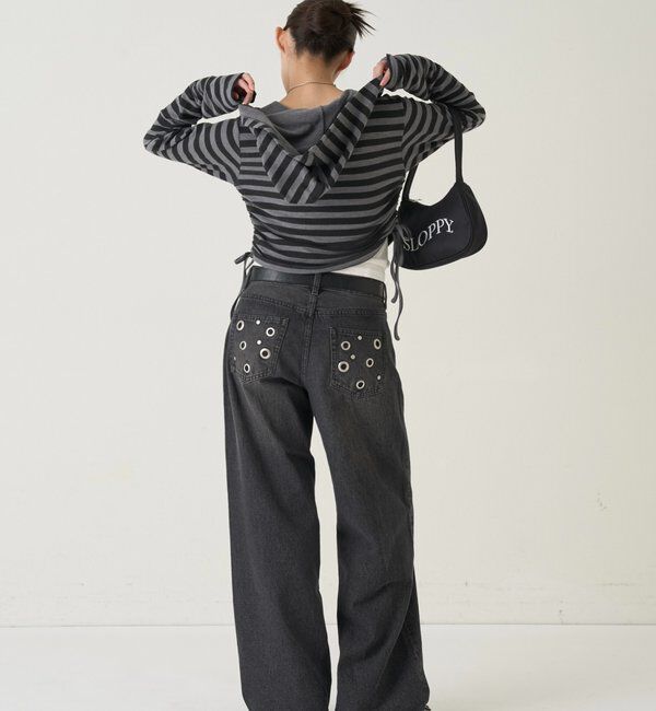  「スタッズリブカシュクールフーディ」|パーカー|