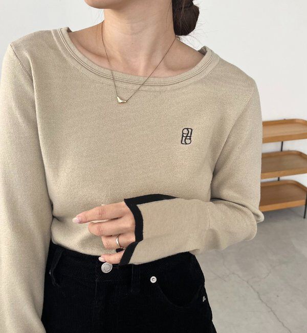  「1ポイントバイカラーニット」|ニット・セーター|ベージュ