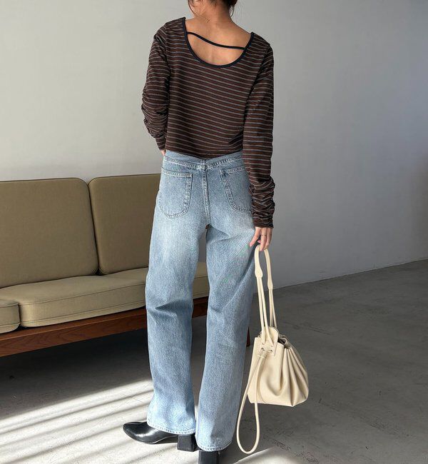  「バックUネッククロップボーダーTシャツ」|Tシャツ・カットソー|