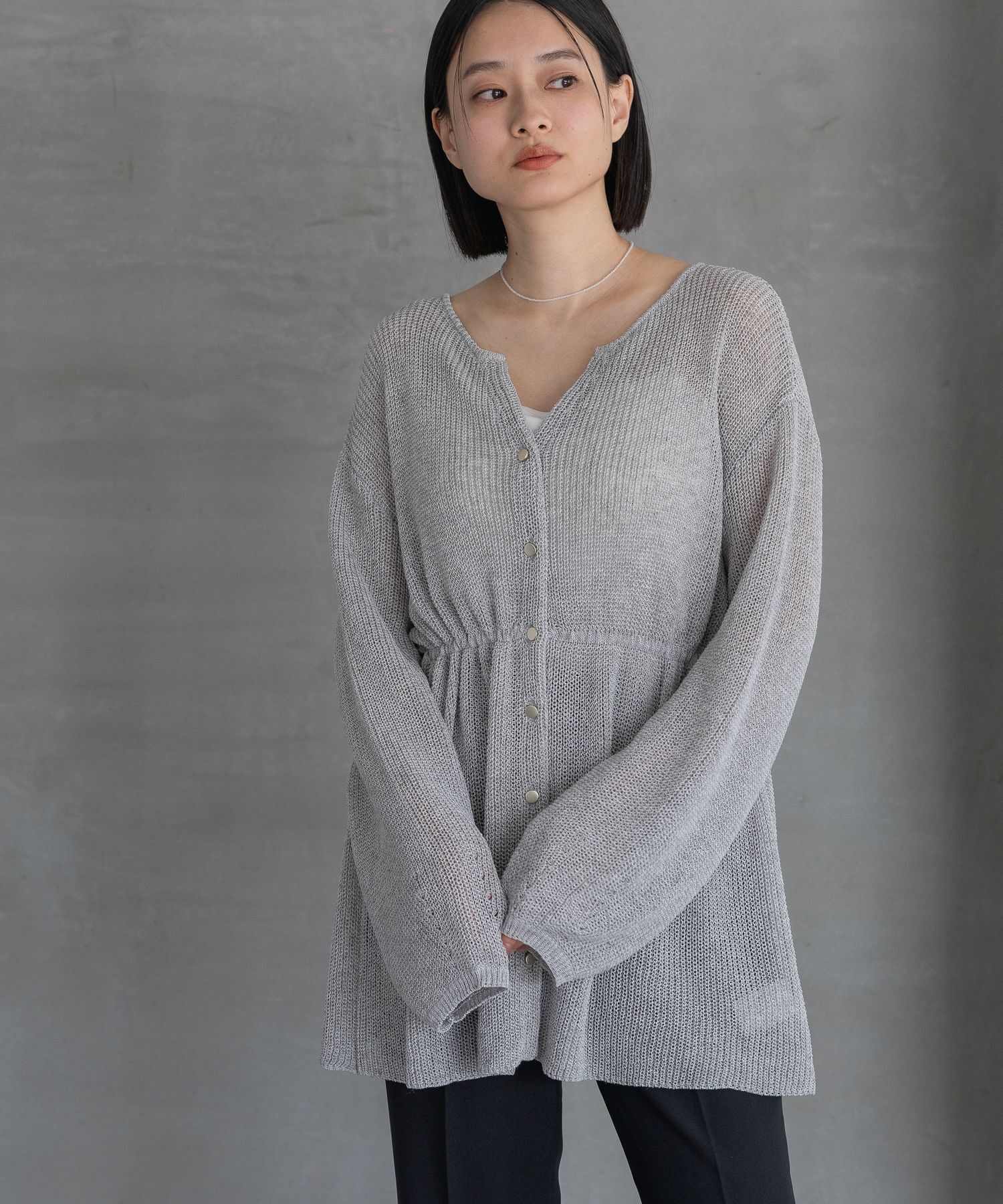 A part by 「リネンコンドロストカーディガン」|ニット・セーター|ライトグレー