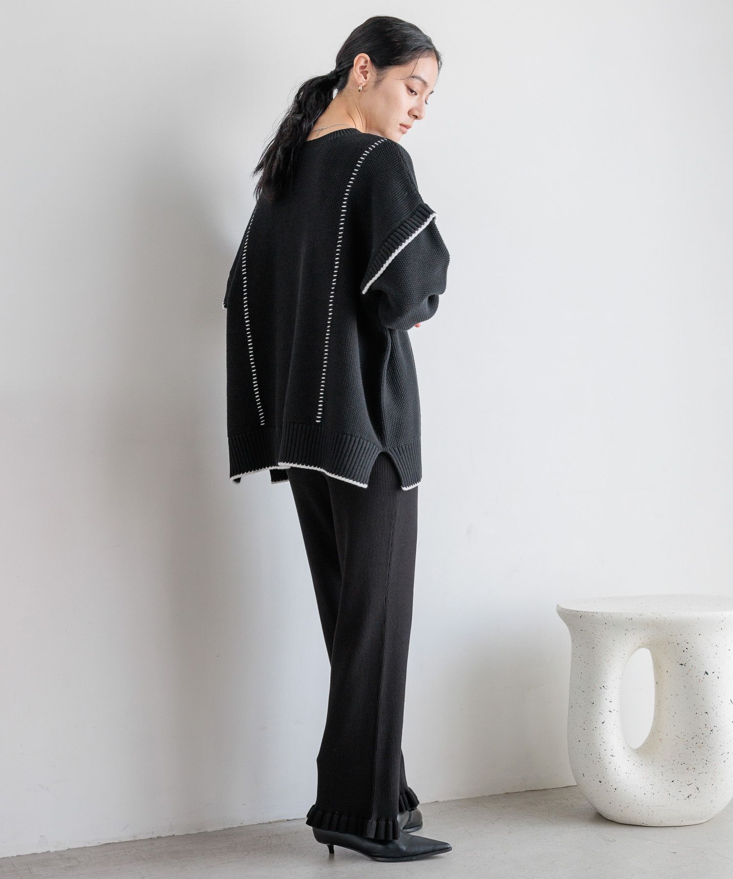 LOWRYS FARM「【前後着用可能】２ＷＡＹハイショクステッチプルオーバー」|ニット・セーター|