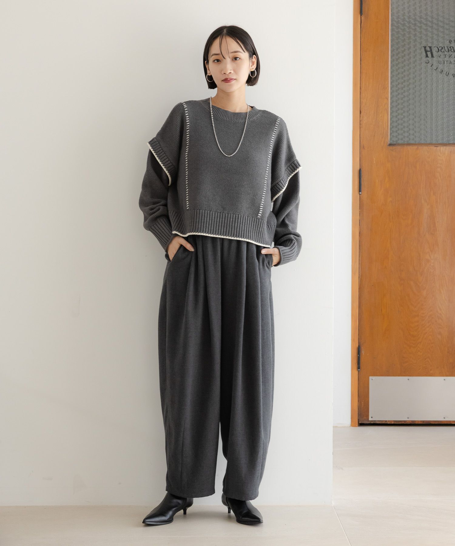 LOWRYS FARM「【前後着用可能】２ＷＡＹハイショクステッチプルオーバー」|ニット・セーター|