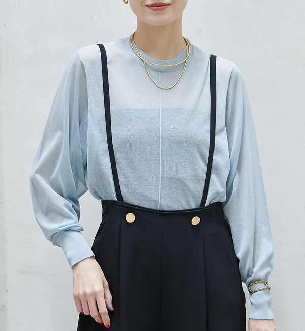 Rouge vif「コットンナイロンシアークルーネックプルオーバー」|ニット・セーター|サックスブルー