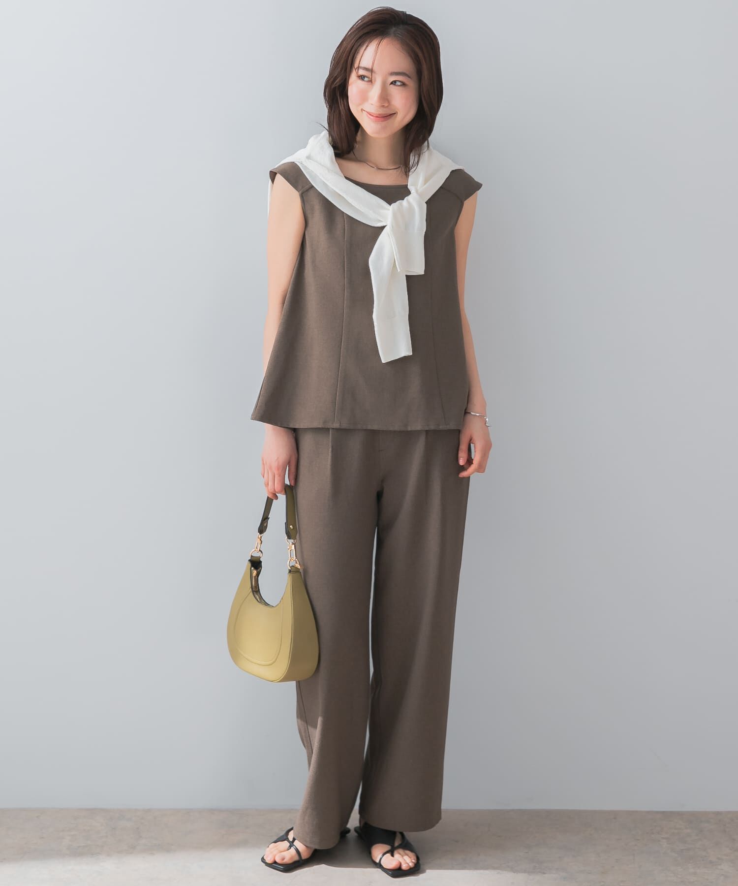 URBAN RESEARCH ROSSO「『UR TECH DRYLUXE』F by ROSSO　フレンチブラウス+ワイドパンツ」|その他|モカ