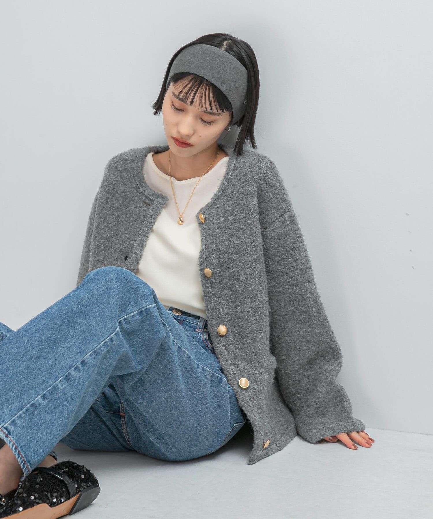 URBAN RESEARCH ROSSO「『WEB/一部店舗限定』ウール混ブークレニットジャケット」|ノーカラーコート|