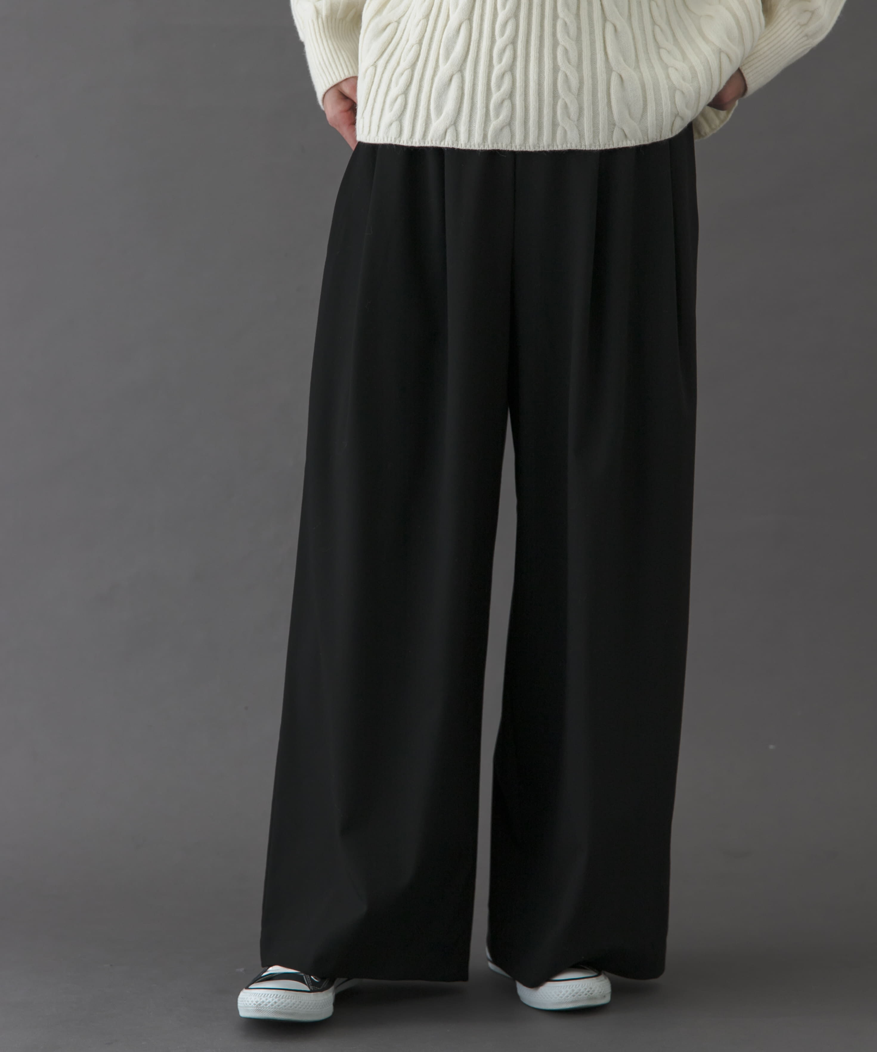 URBAN RESEARCH DOORS「FORK&SPOON　ウールライクツータックワイドパンツ」|その他|ブラック