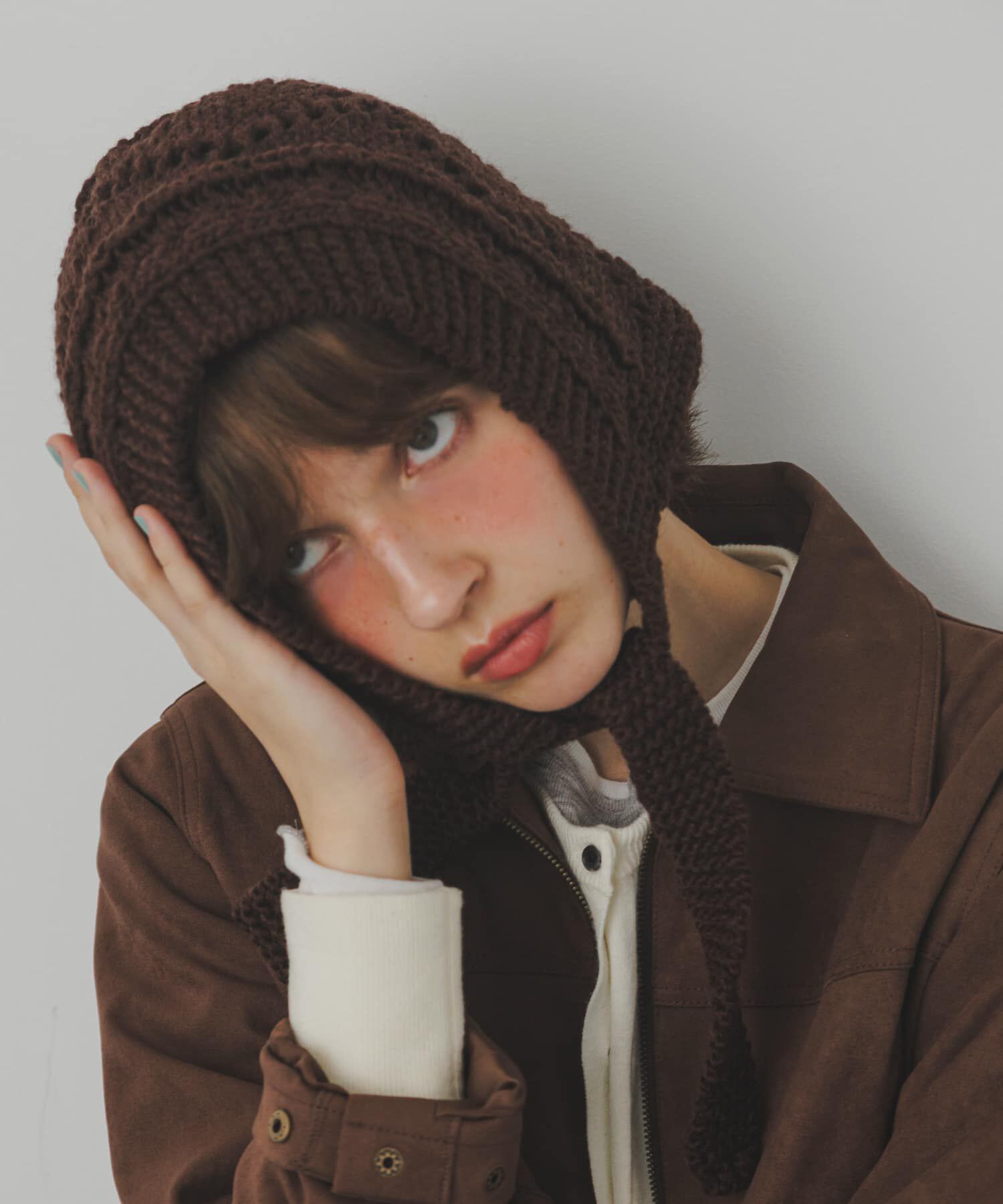 SMELLY「ケーブルアミボンネット」|ニット帽|