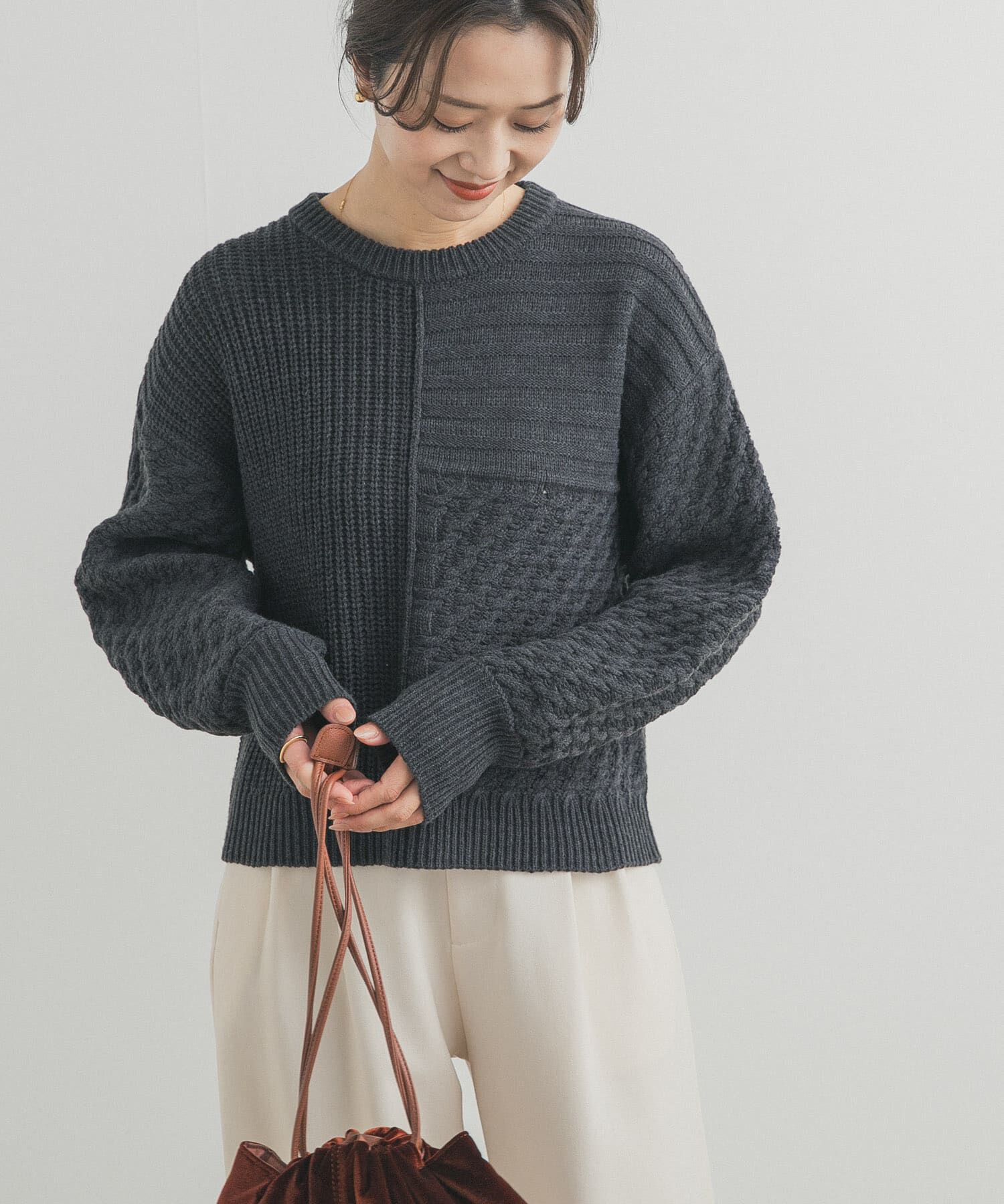 URBAN RESEARCH DOORS「パッチワーク柄袖ボリュームニット」|ニット・セーター|