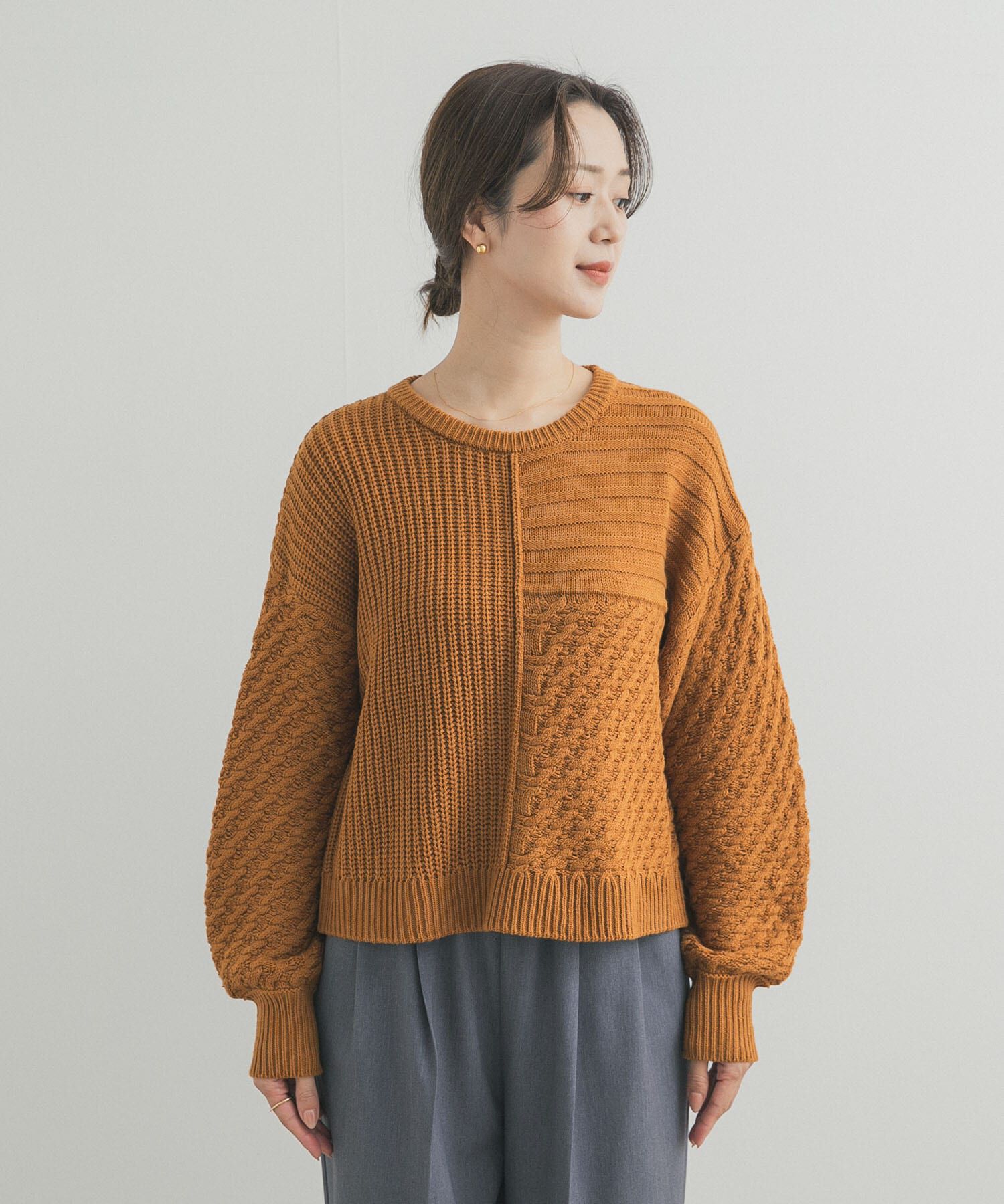 URBAN RESEARCH DOORS「パッチワーク柄袖ボリュームニット」|ニット・セーター|