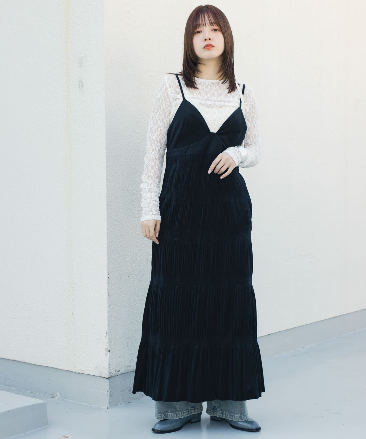  「マジョリカプリーツキャミワンピース」|ワンピース|ブラック