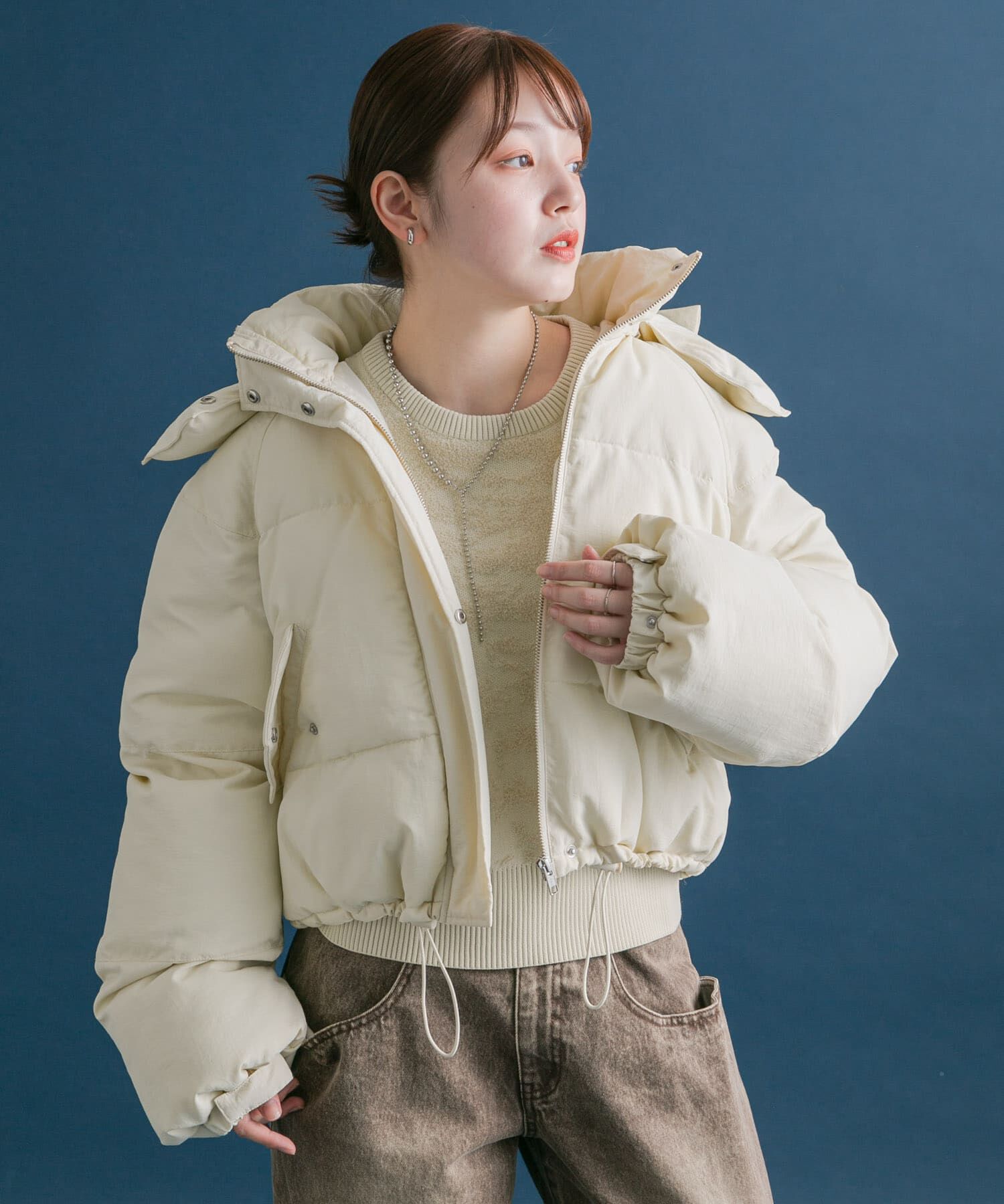  「ショート中綿フードジャケット」|ダウン|