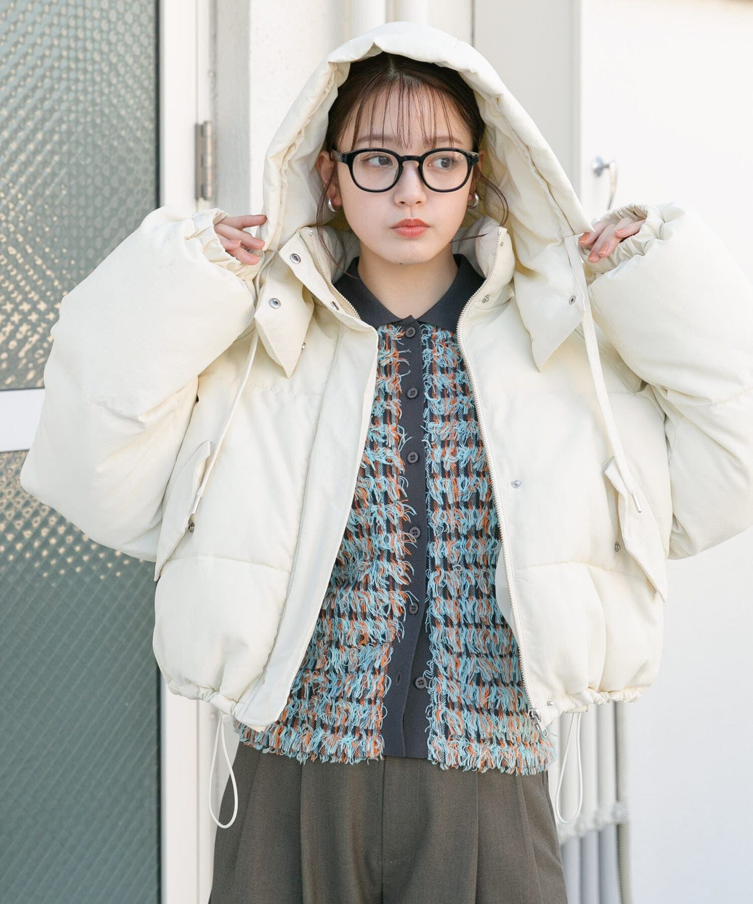  「ショート中綿フードジャケット」|ダウン|