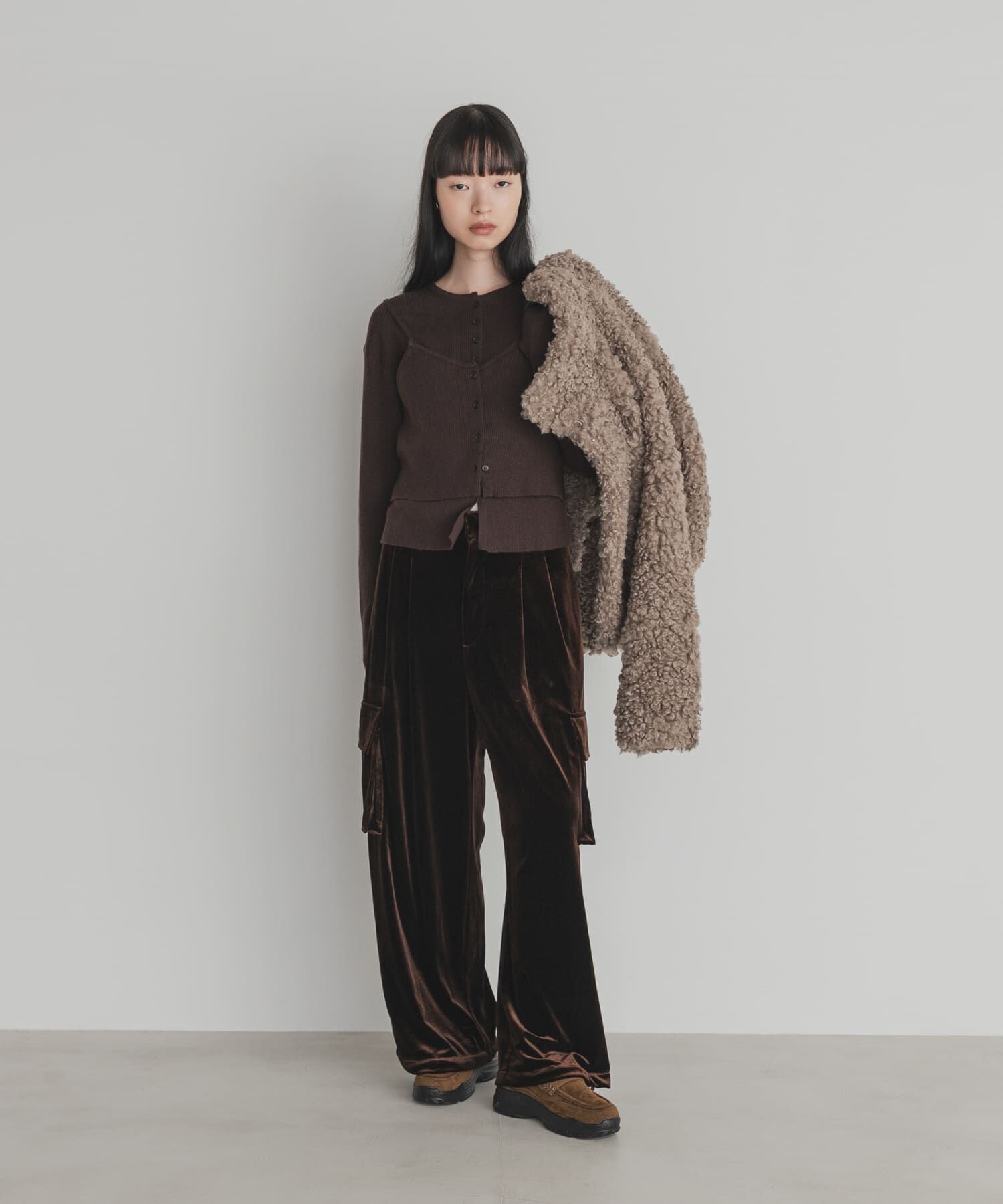  「フォルムボアジャケット」|ノーカラーコート|