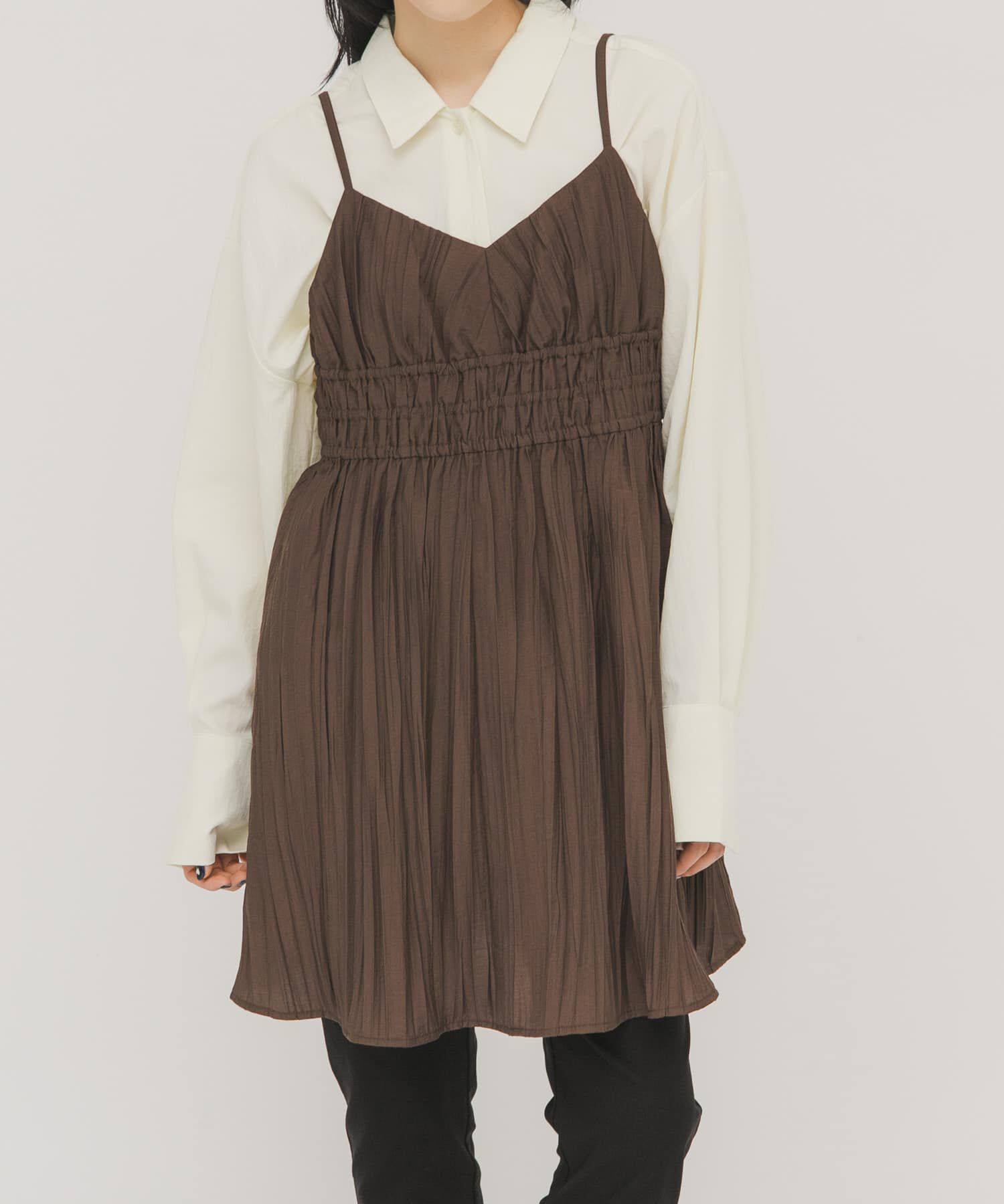  「リンクルミニキャミワンピース」|ワンピース|ダークブラウン