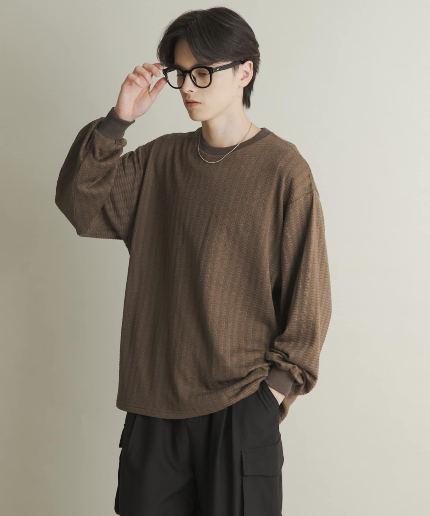 SENSE OF PLACE by URBAN RESEARCH「ライトワッフルクルーネックロングTシャツ」|Tシャツ・カットソー|カーキ