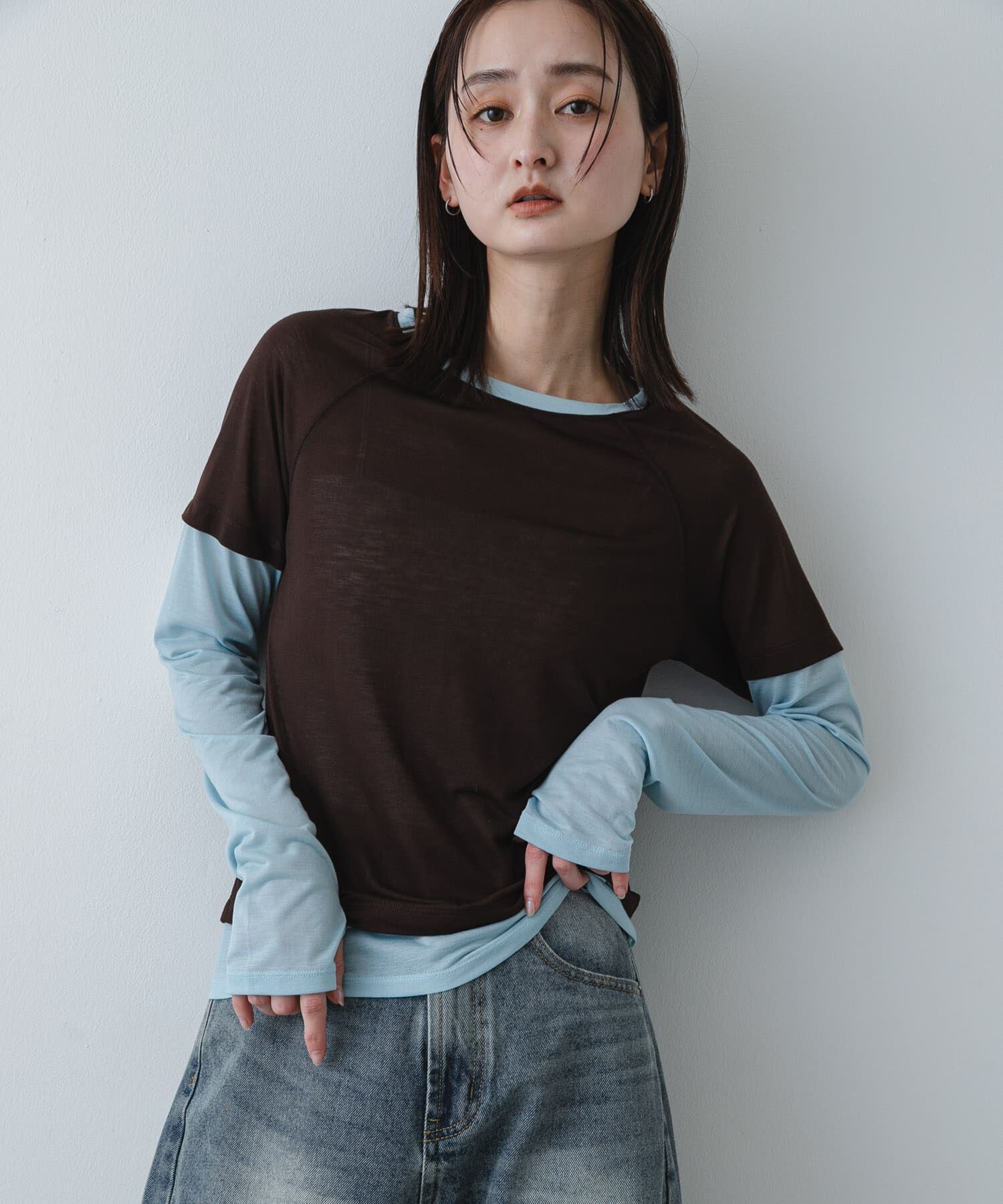 SENSE OF PLACE by URBAN RESEARCH「ハイショクレイヤードコンパクトトップ」|Tシャツ・カットソー|ブラウン