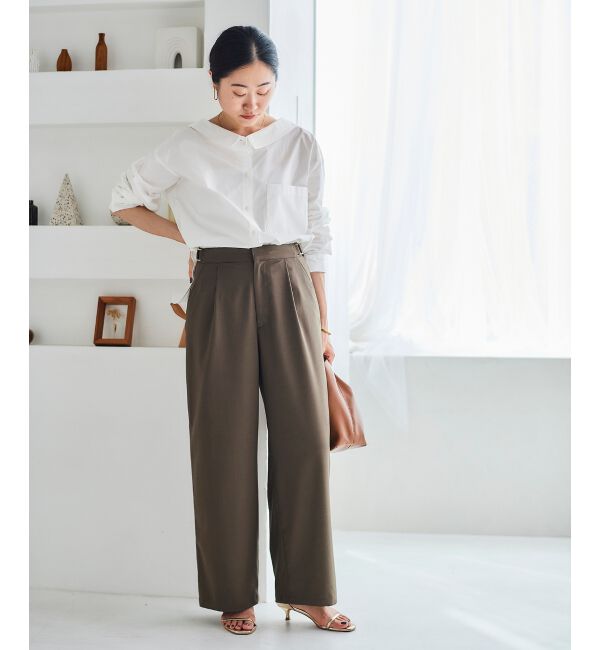 le.coeur blanc「サイドベルトタックワイドパンツ」|その他|