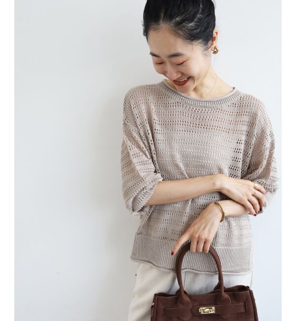  「リネンライクメッシュニットプルオーバー」|ニット・セーター|