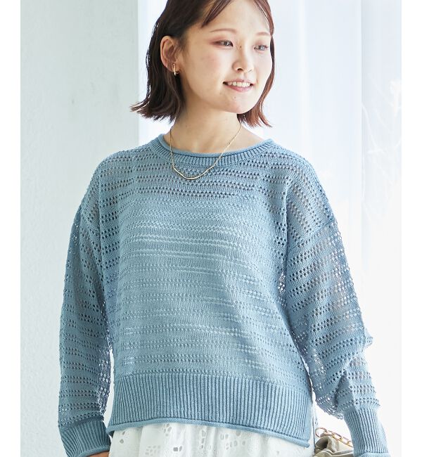  「リネンライクメッシュニットプルオーバー」|ニット・セーター|
