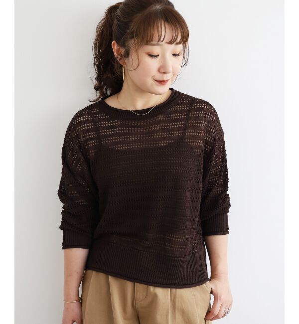  「リネンライクメッシュニットプルオーバー」|ニット・セーター|ブラウン