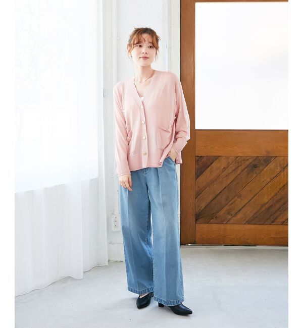  「《手洗い可能》ハイゲージワイドVネックカーディガン」|カーディガン|