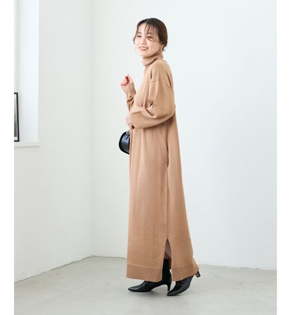  「ウォッシャブルハイネックニットワンピース」|ワンピース|キャメル