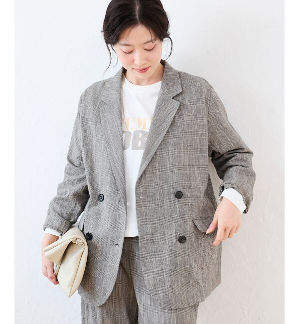  「グレンチェックスラブテーラードジャケット」|その他|ブラック柄