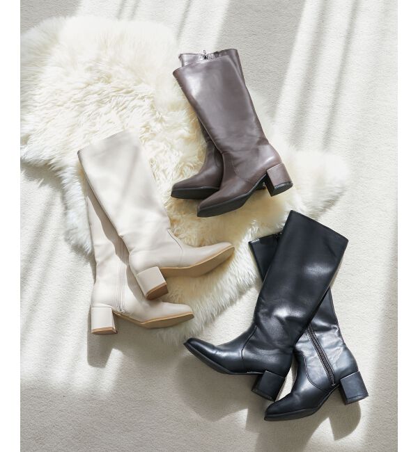  「ZIP美脚ロングブーツ」|ロングブーツ|アイボリー