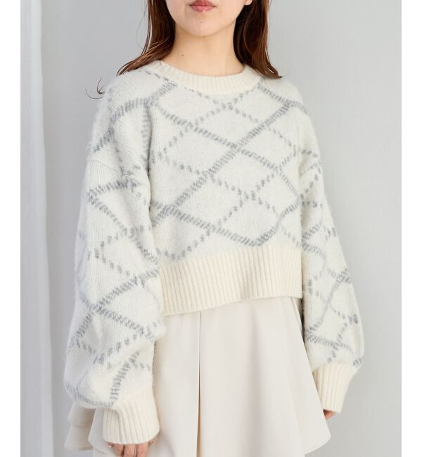 MAJESTICLEGON「チェックショートニット」|ニット・セーター|