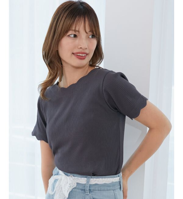  「スカラップデザイントップス」|Tシャツ・カットソー|