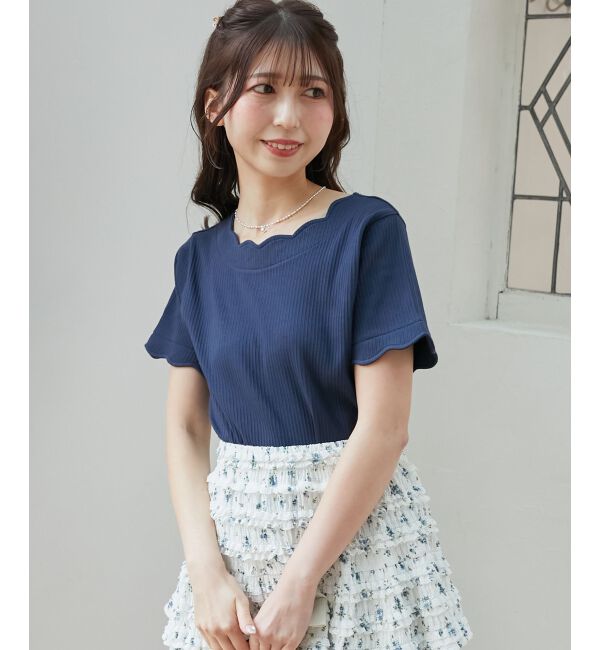  「スカラップデザイントップス」|Tシャツ・カットソー|