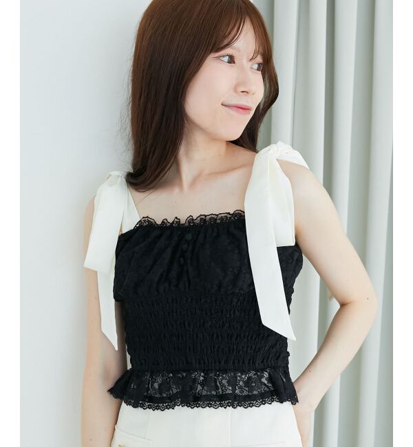  「配色肩リボンビスチェ」|キャミソール|ブラック