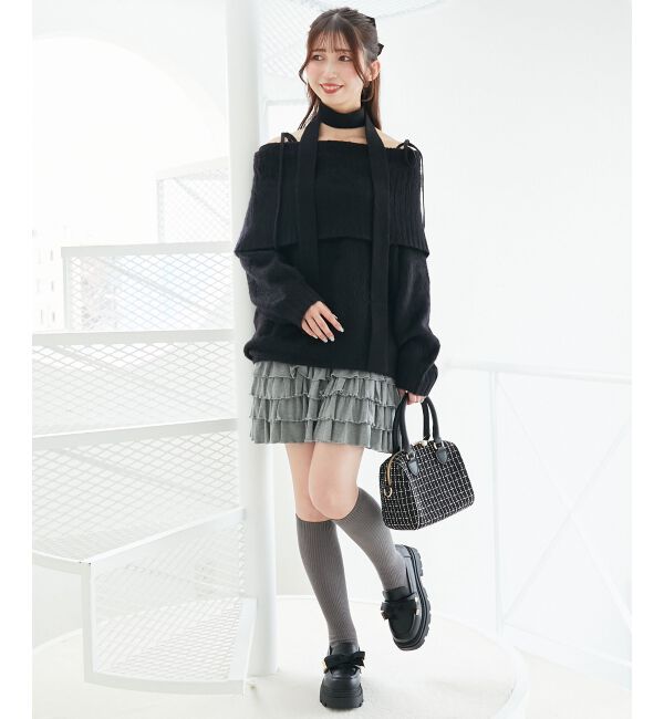  「チョーカー付きオフショルミニワンピ」|ワンピース|