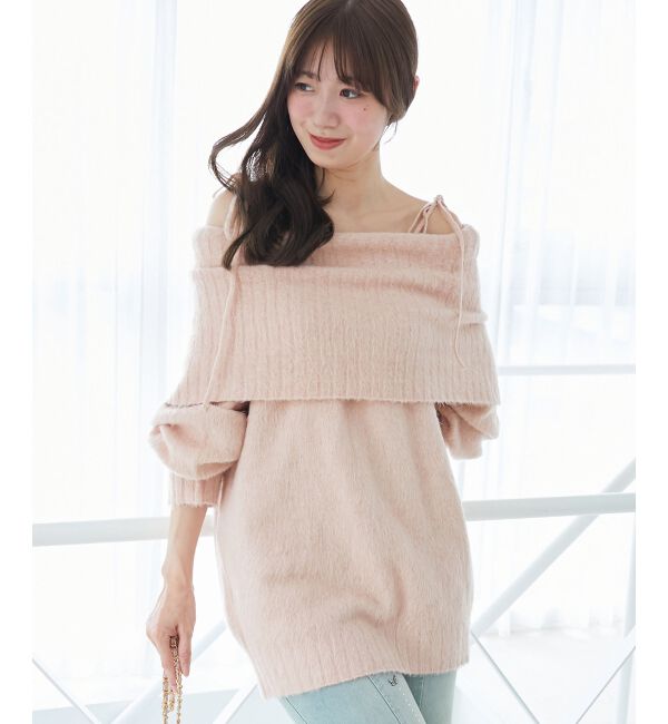  「チョーカー付きオフショルミニワンピ」|ワンピース|ピンク