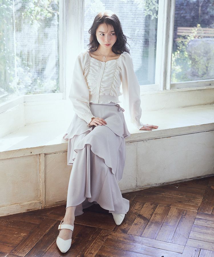 earth music&ecology「サイドリボンティアードスカート」|フレア|