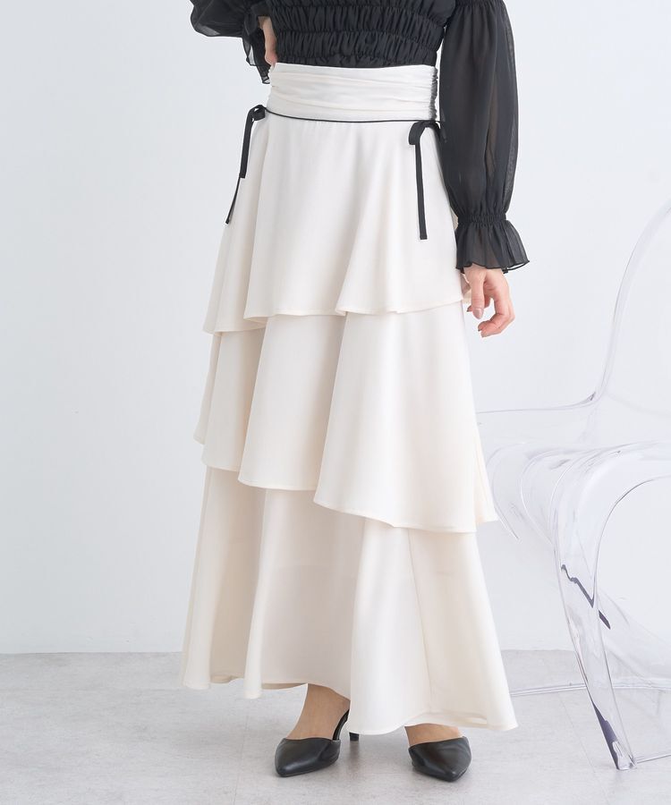 earth music&ecology「サイドリボンティアードスカート」|フレア|