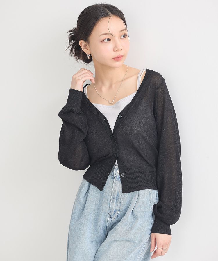 earth music&ecology「シアーラメVネックカーディガン」|カーディガン|