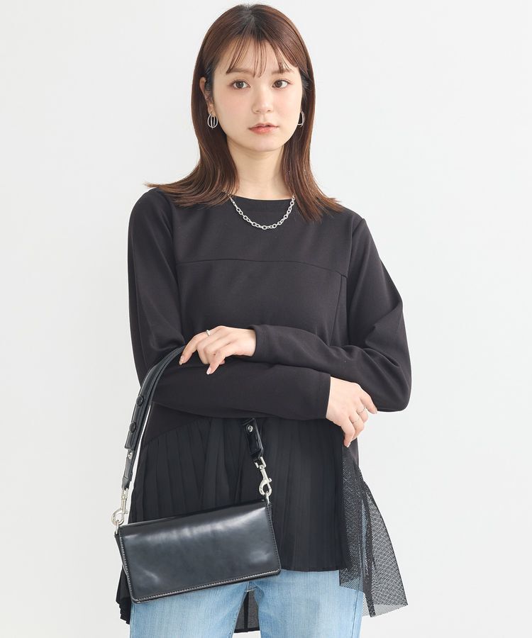 earth music&ecology「プリーツドッキングプルオーバー」|チュニック|Black