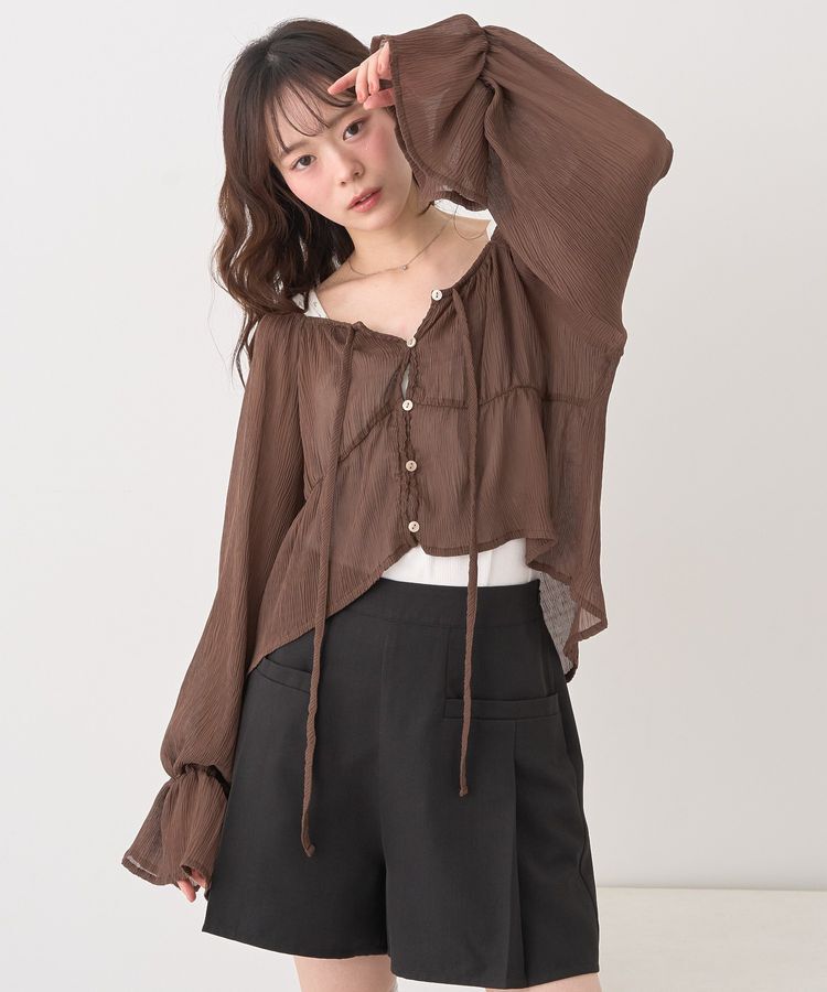 earth music&ecology「ナローリボンくしゅくしゅギャザーブラウス」|シャツ・ブラウス|