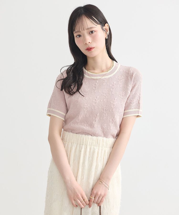 earth music&ecology「バイカラーフラワージャガードニットプルオーバー」|ニット・セーター|