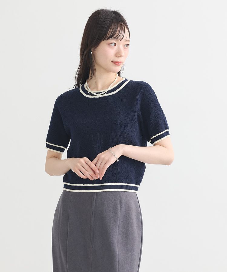 earth music&ecology「バイカラーフラワージャガードニットプルオーバー」|ニット・セーター|