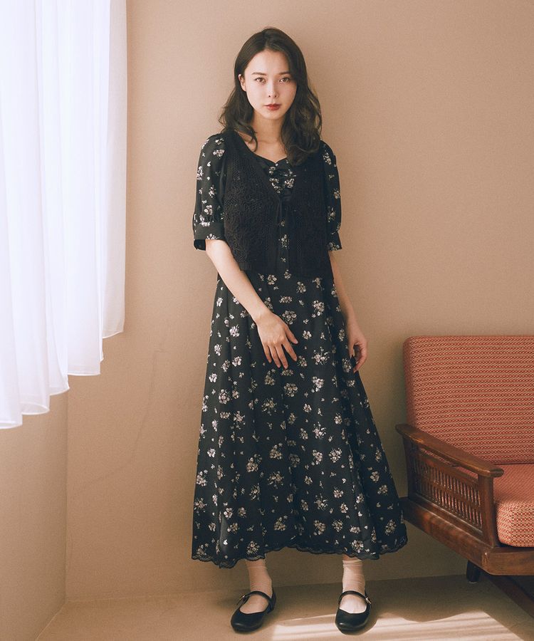 earth music&ecology「レース切替フラワーロングワンピース」|ワンピース|