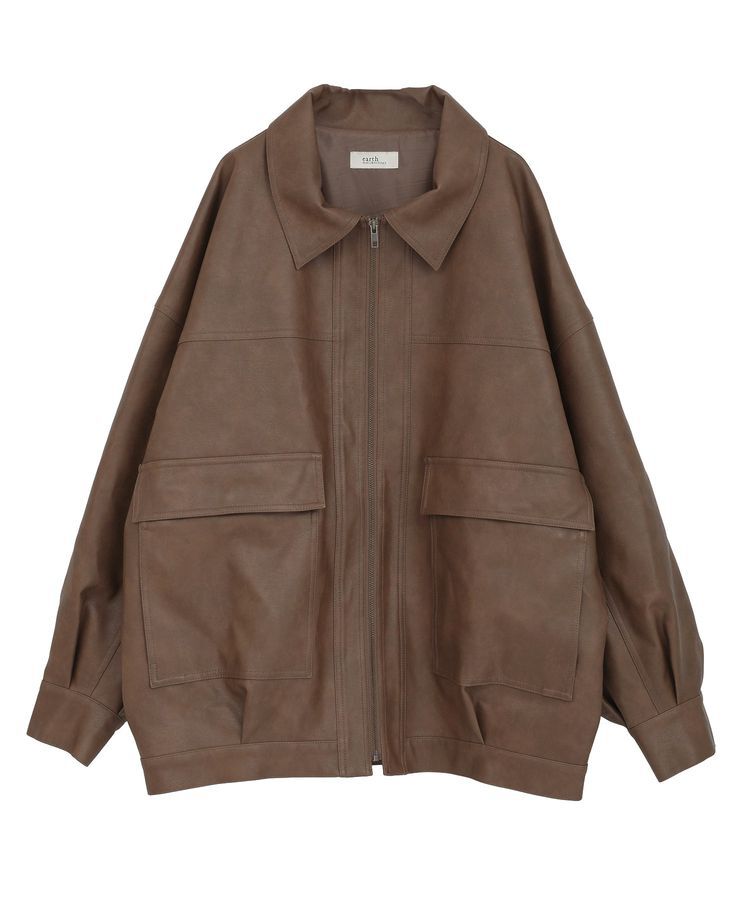 earth music&ecology「フェイクレザージップジャケット」|ブルゾン・スタジャン|