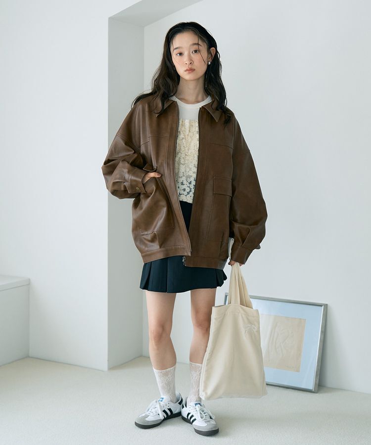 earth music&ecology「フェイクレザージップジャケット」|ブルゾン・スタジャン|