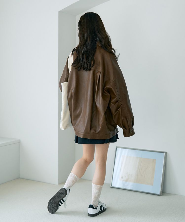 earth music&ecology「フェイクレザージップジャケット」|ブルゾン・スタジャン|