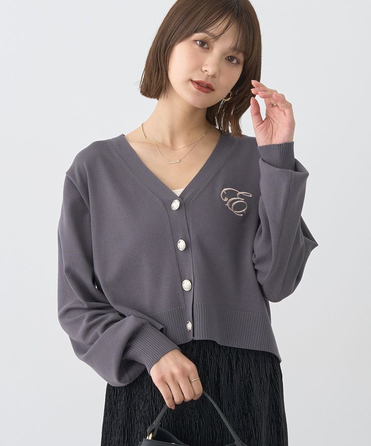 earth music&ecology「ロゴ刺繍カーディガン」|カーディガン|Charcoal Gray