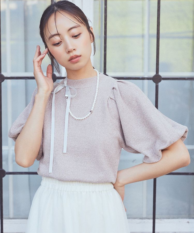 earth music&ecology「ラメモールパフスリニットプルオーバー」|ニット・セーター|