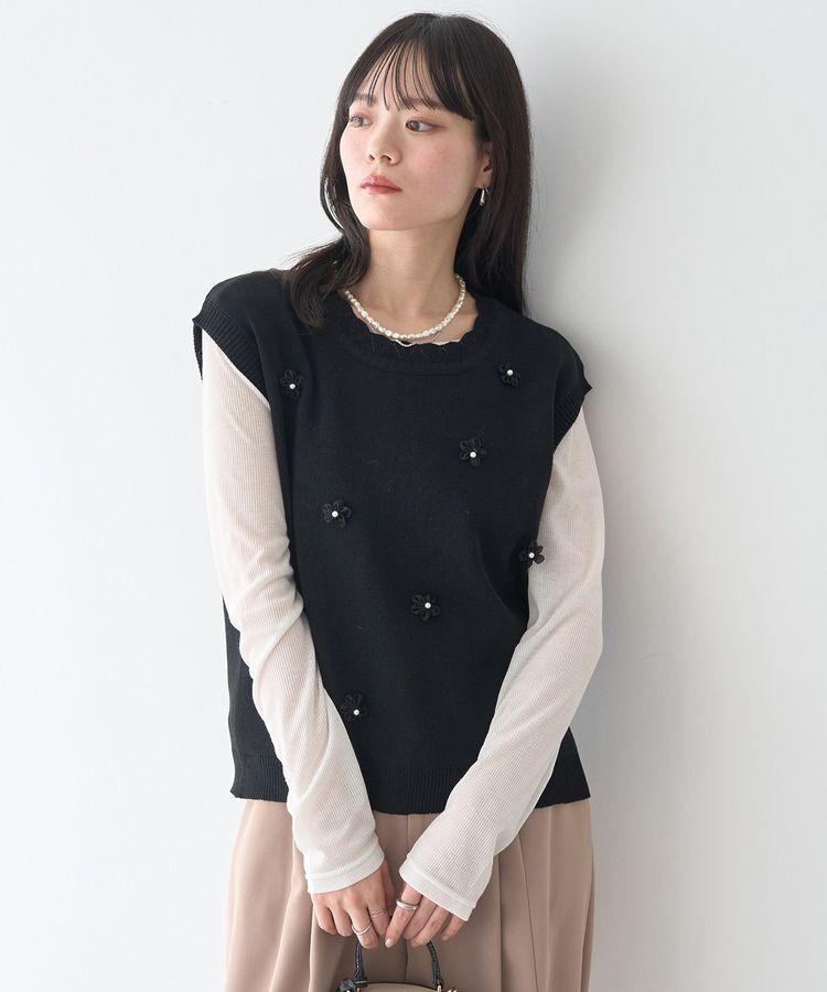 earth music&ecology「フラワーモチーフニットベスト」|ベスト・ジレ|