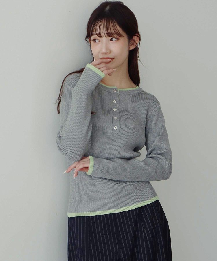 earth music&ecology「バイカラーヘンリーネックニットプルオーバー」|ニット・セーター|Gray
