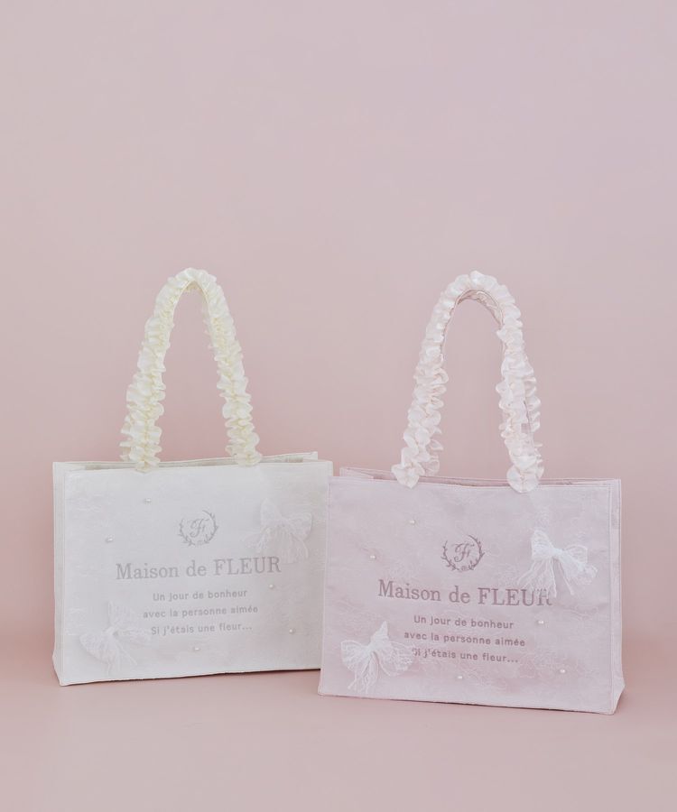 Maison de FLEUR「レースリボンフリルハンドルスクエアトートMバッグ」|トートバッグ|